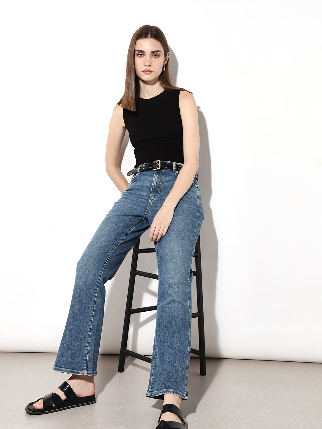 Blue High Rise Flared Jeans