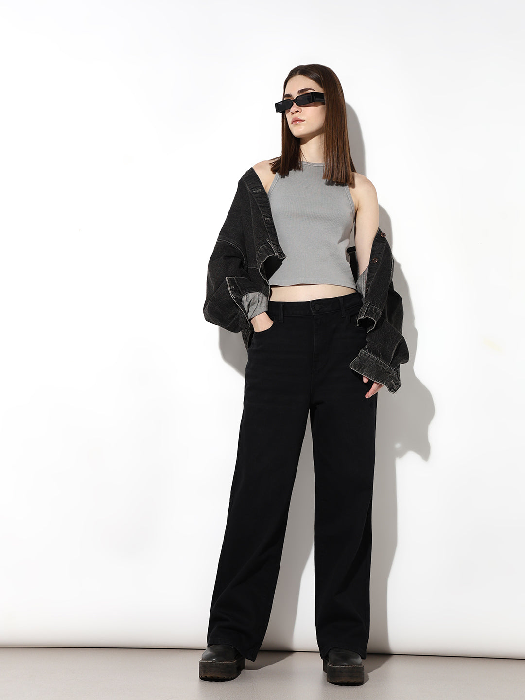 Black High Rise Straight Fit Jeans