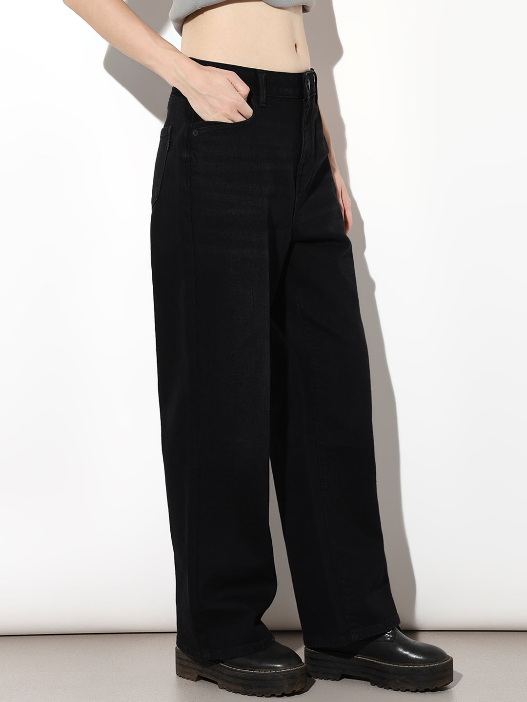 Black High Rise Straight Fit Jeans