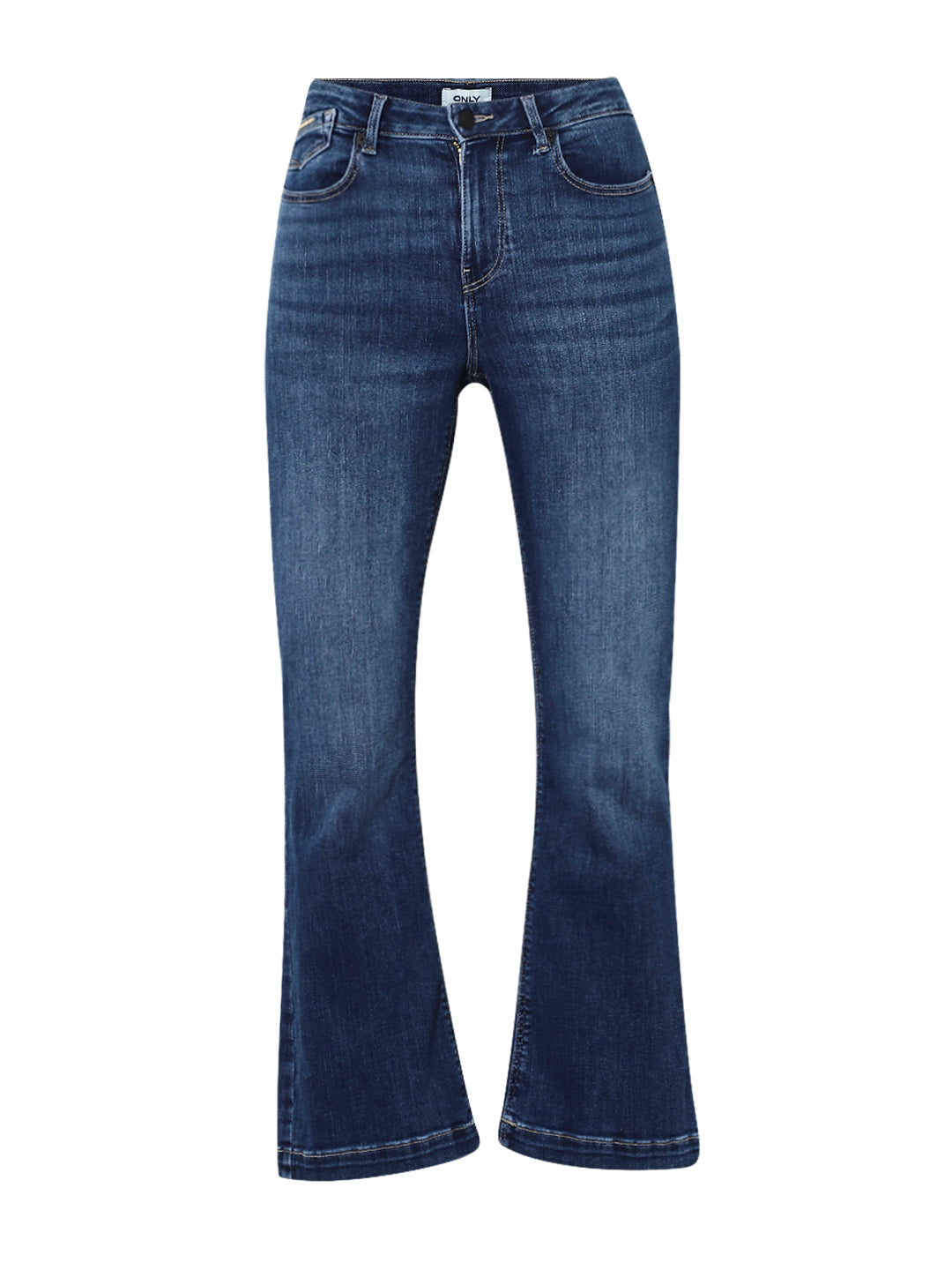 Blue High Rise Cropped Flared Jeans