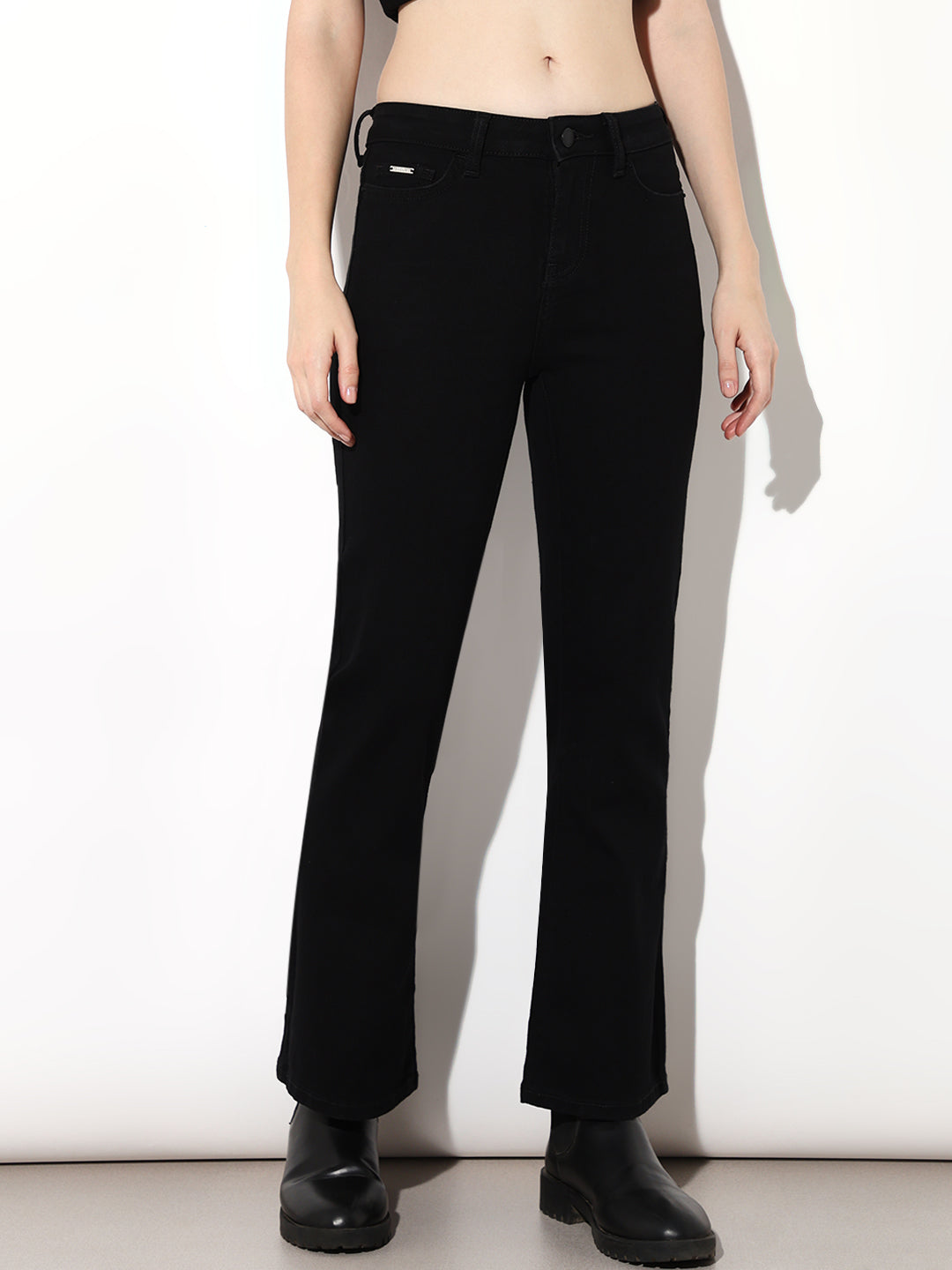 Black High Rise Flared Jeans