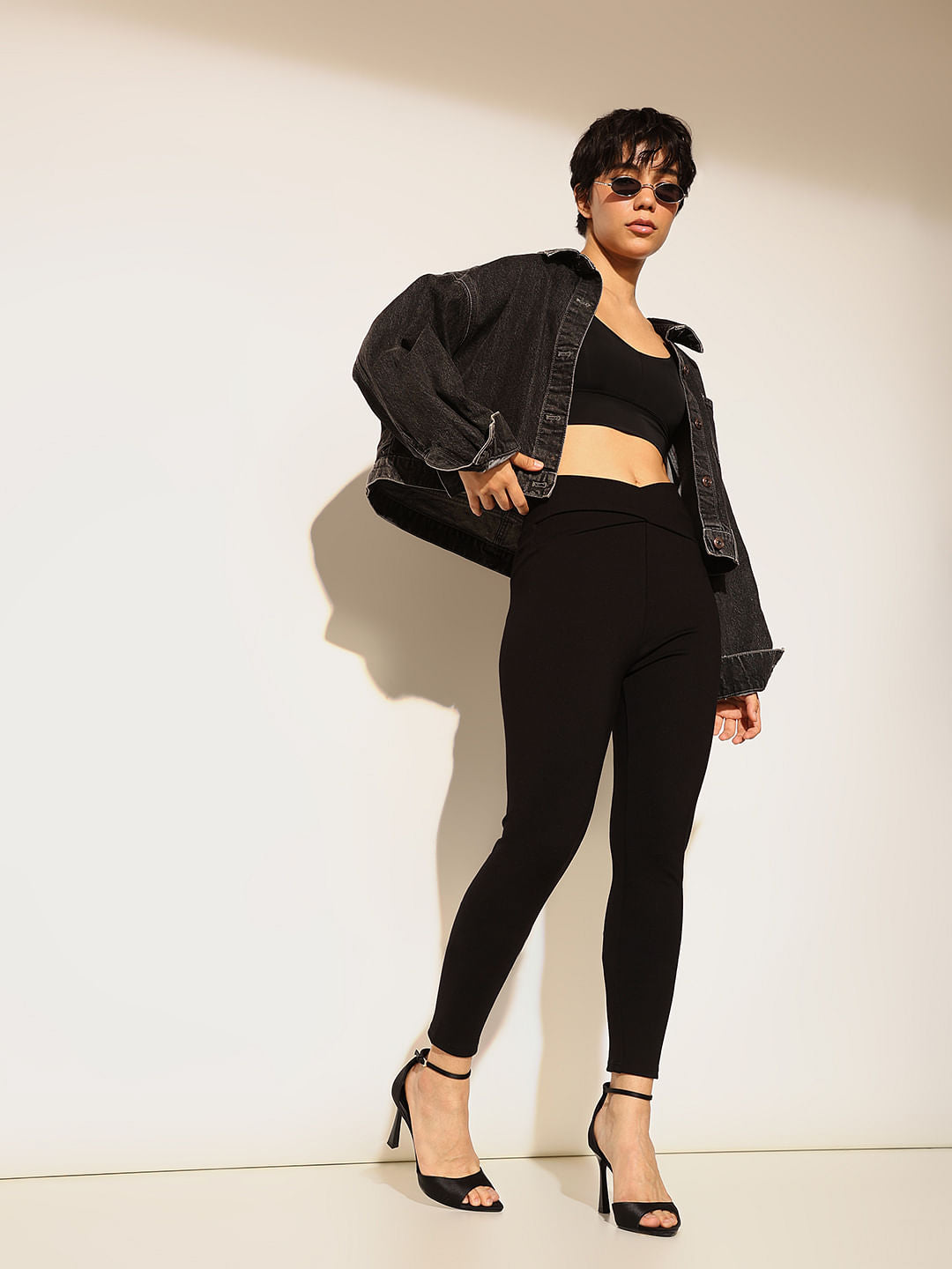 Black High Rise Stretchable Leggings