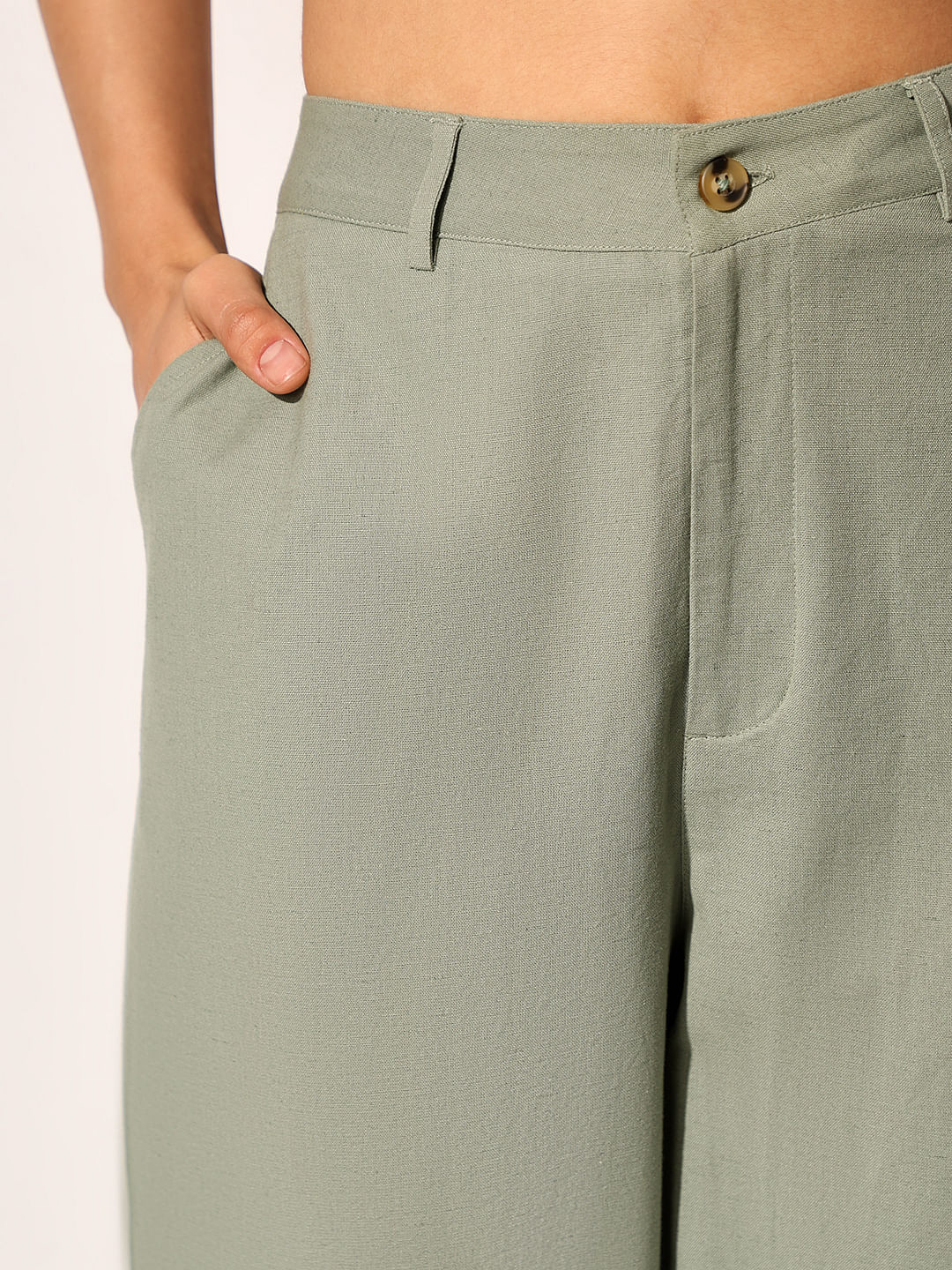 Green High Rise Loose Fit Pants