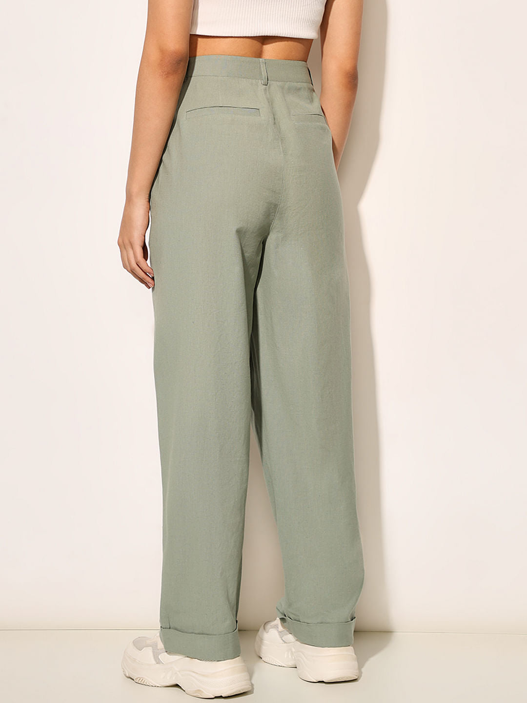 Green High Rise Loose Fit Pants