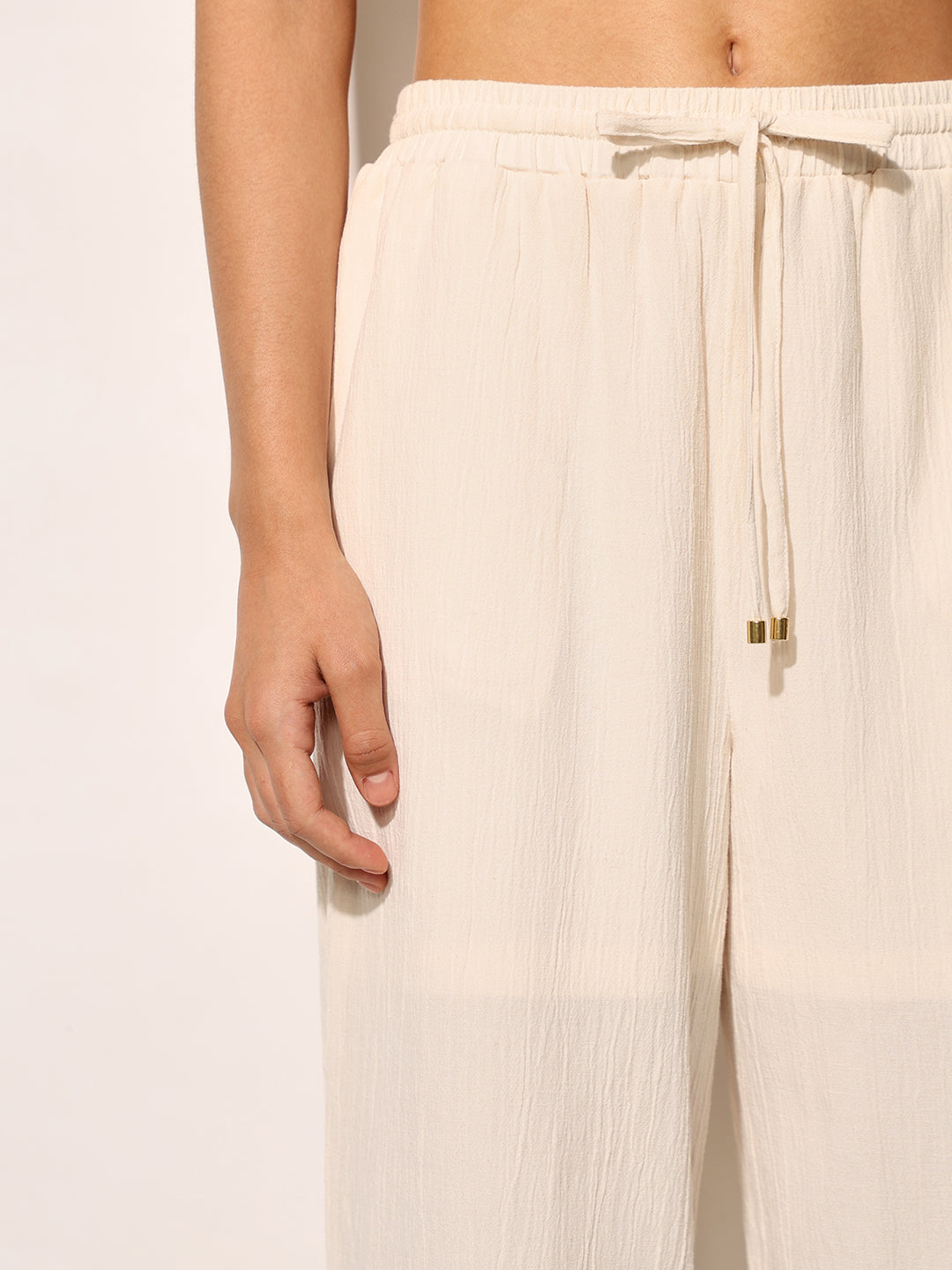 Beige High Rise Straight Fit Pants