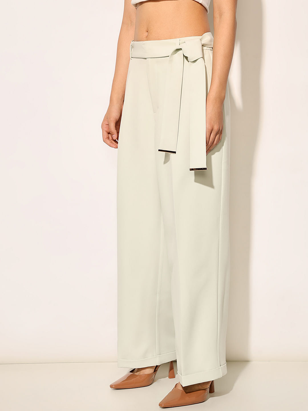 Light Green High Rise Belted Pants