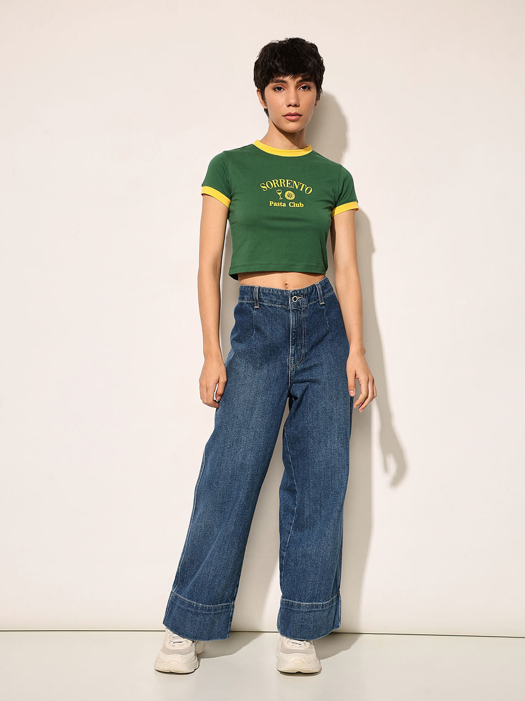 Green Printed Cropped T-Shirt