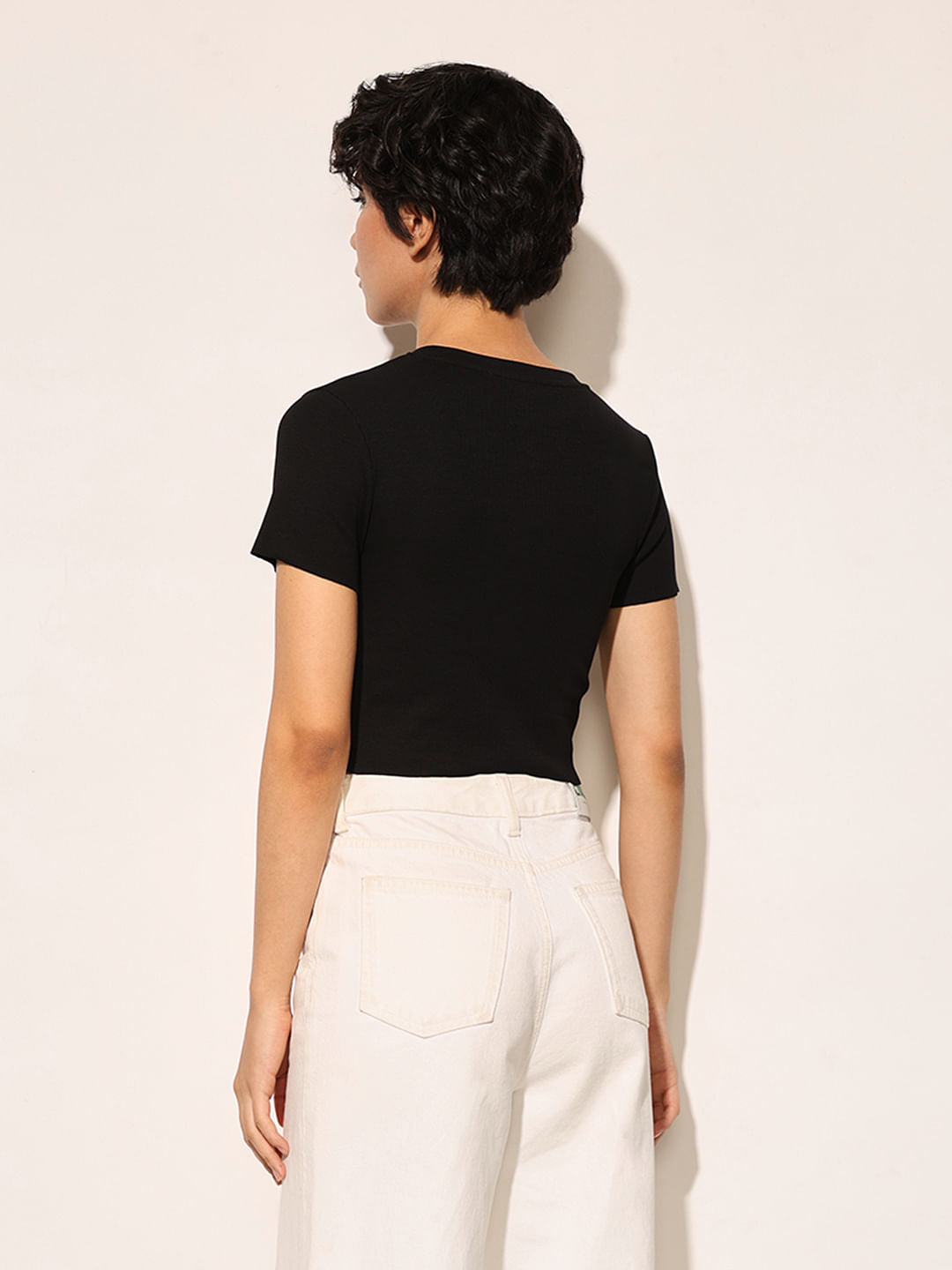 Black Ribbed Cropped T-Shirt