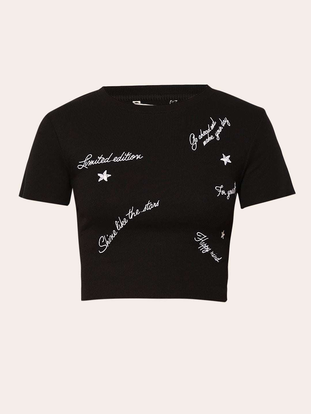 Black Ribbed Cropped T-Shirt