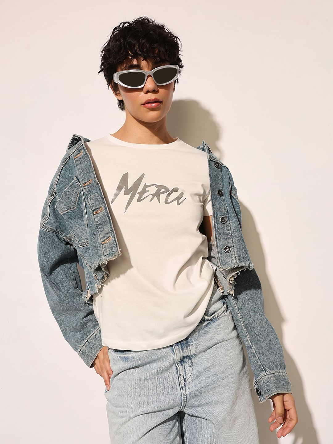 White Metallic Text T-Shirt