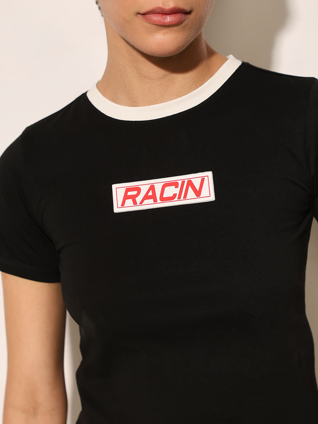 Black Printed Cropped T-Shirt