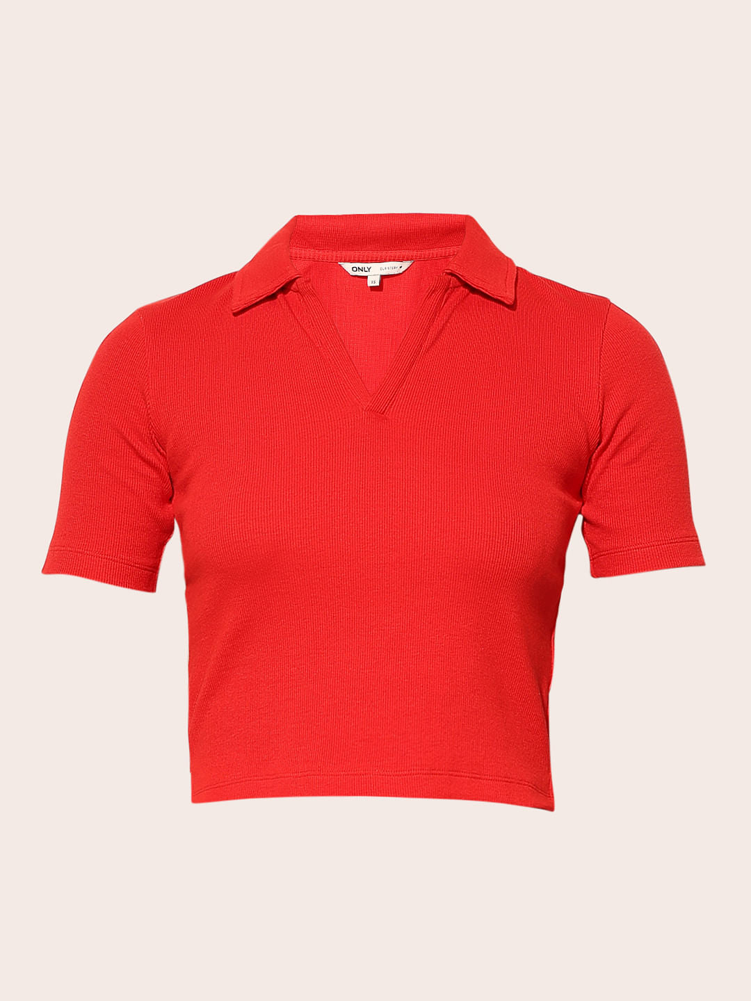 Red Ribbed Cropped Polo