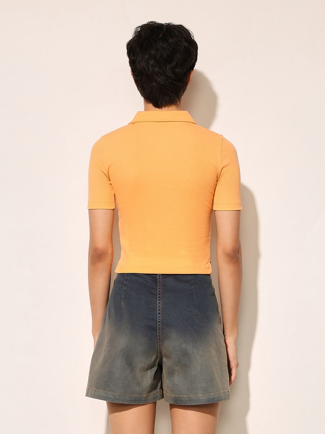 Orange Ribbed Cropped T-Shirt