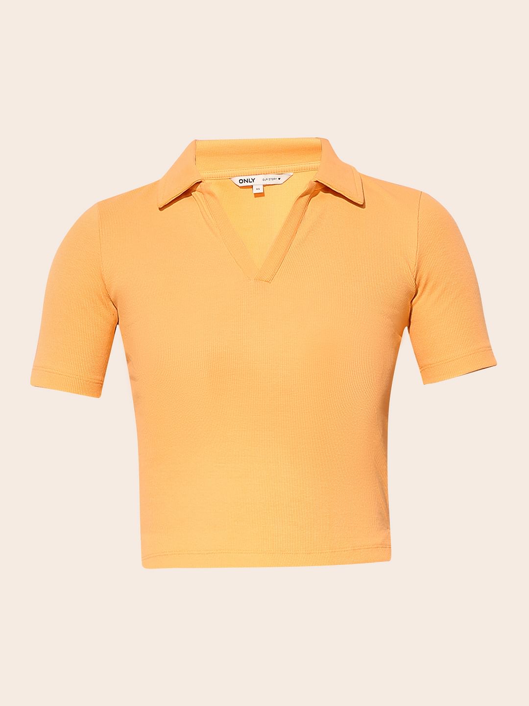 Orange Ribbed Cropped T-Shirt