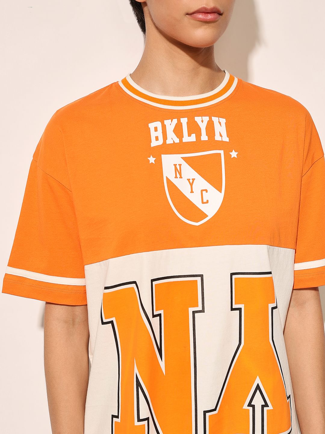 Orange Colourblocked Oversized T-Shirt