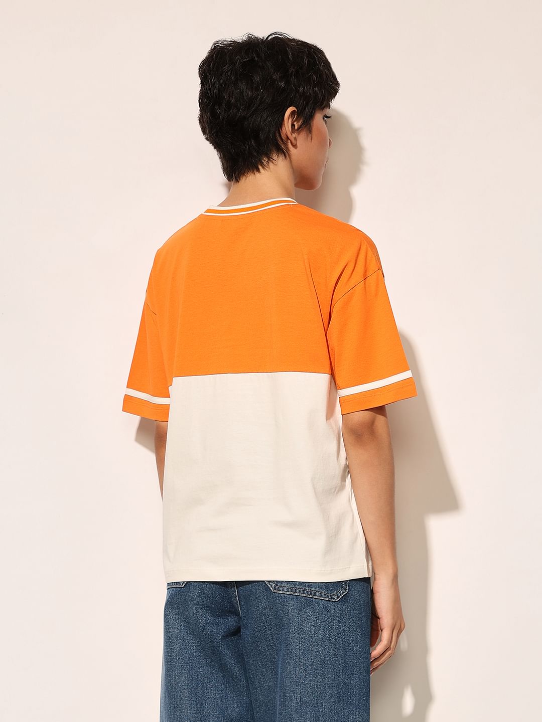 Orange Colourblocked Oversized T-Shirt