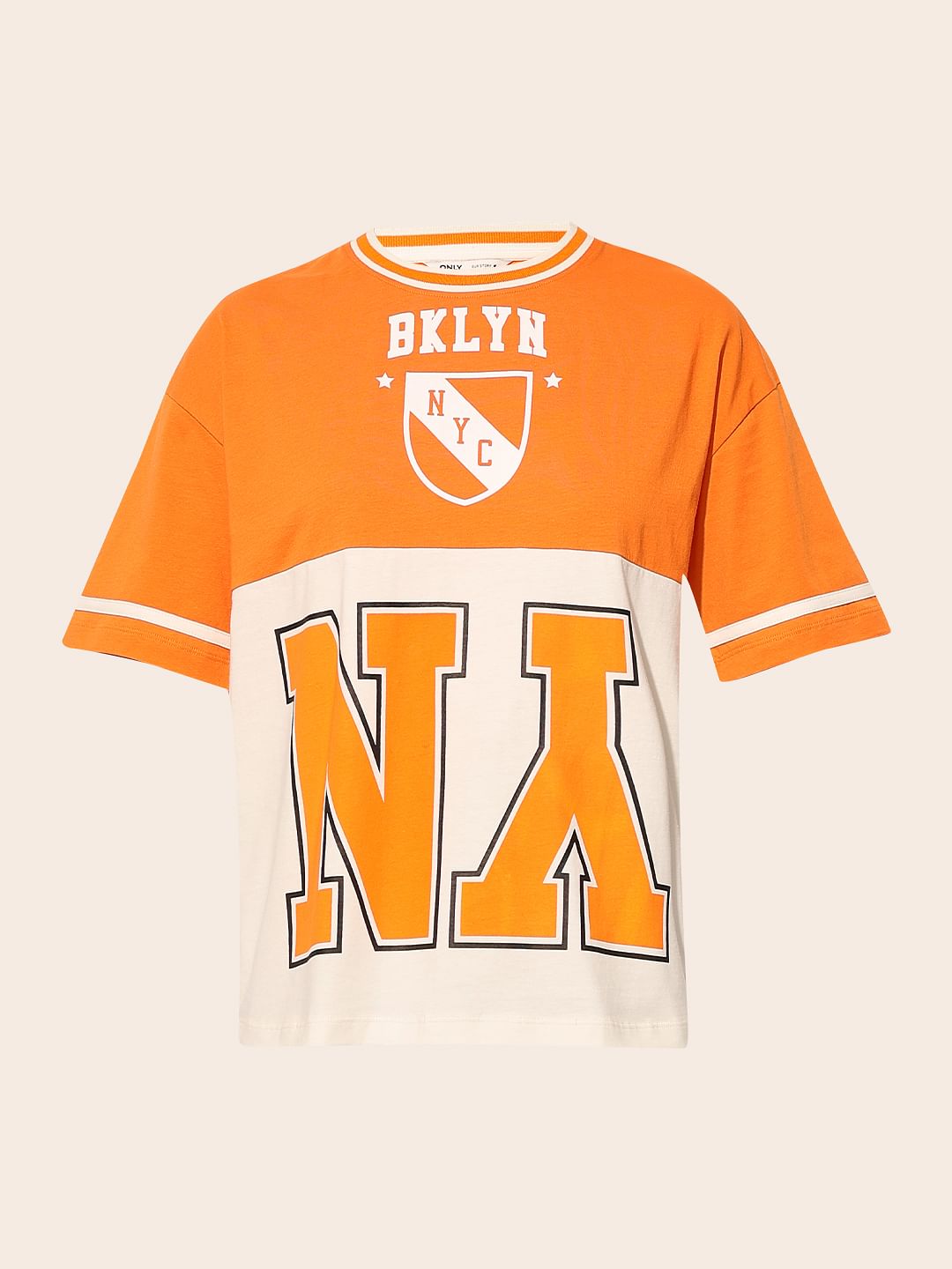 Orange Colourblocked Oversized T-Shirt