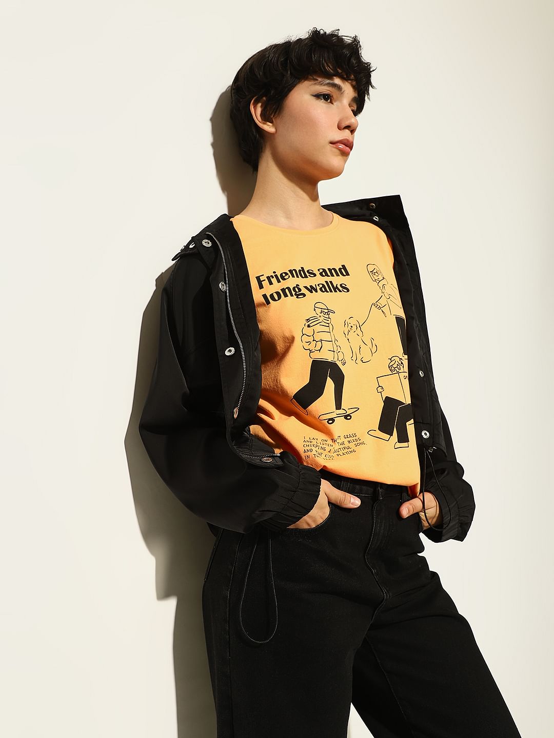 Orange Printed Cotton T-Shirt