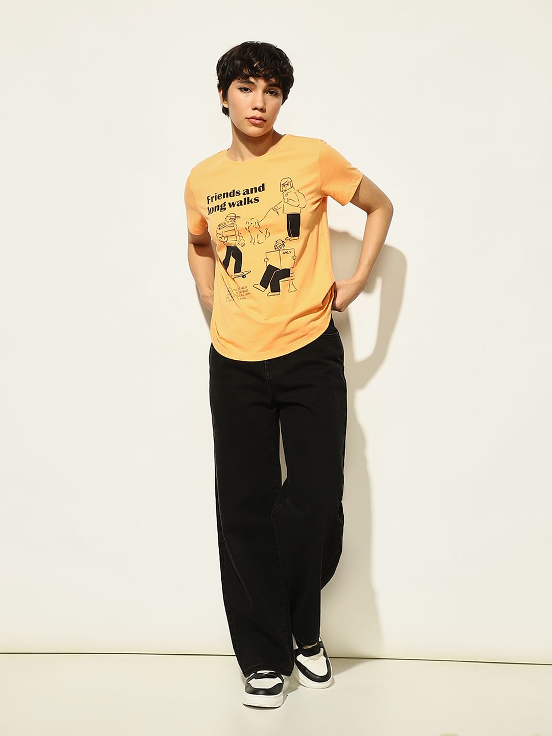 Orange Printed Cotton T-Shirt