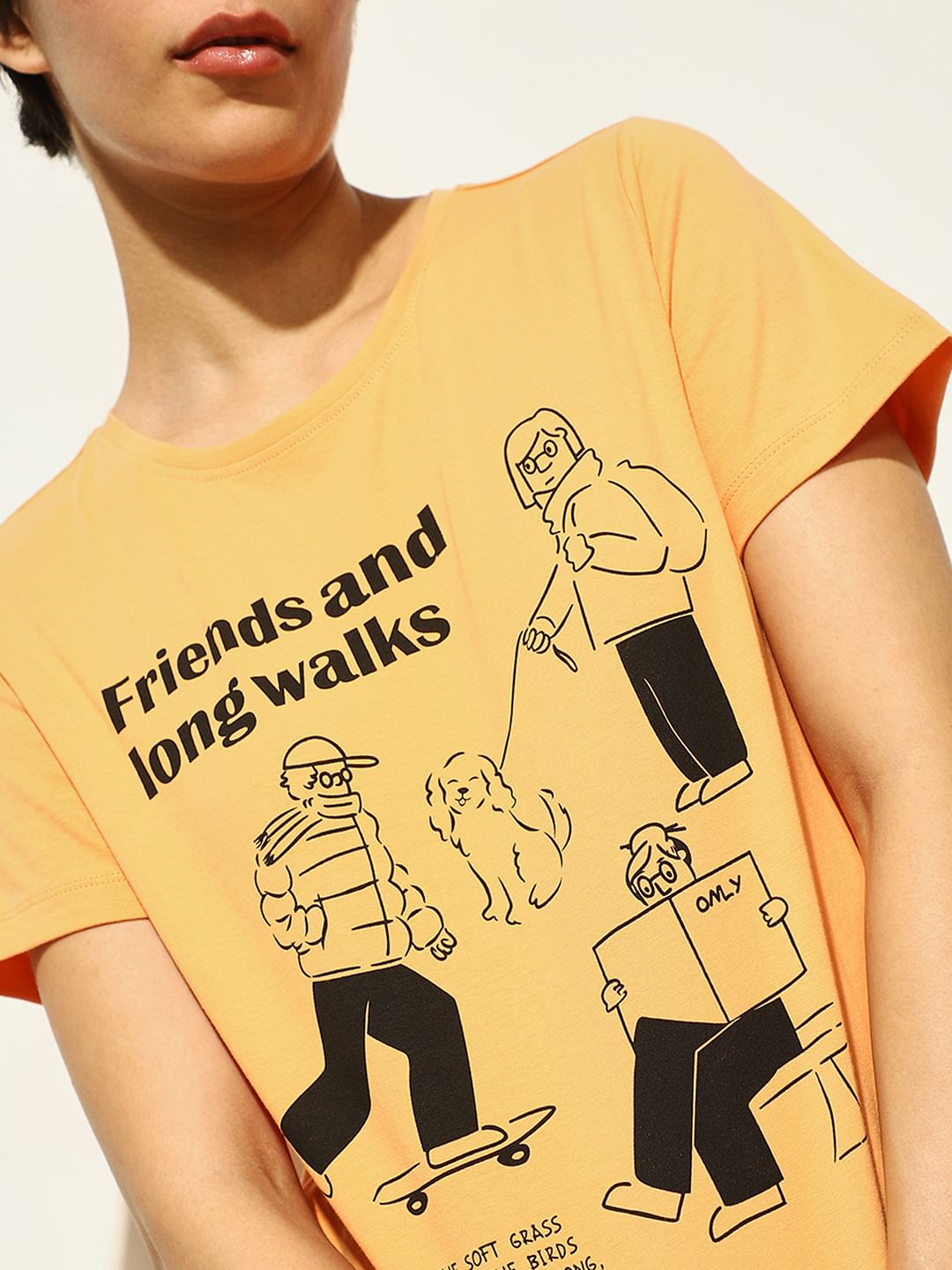 Orange Printed Cotton T-Shirt