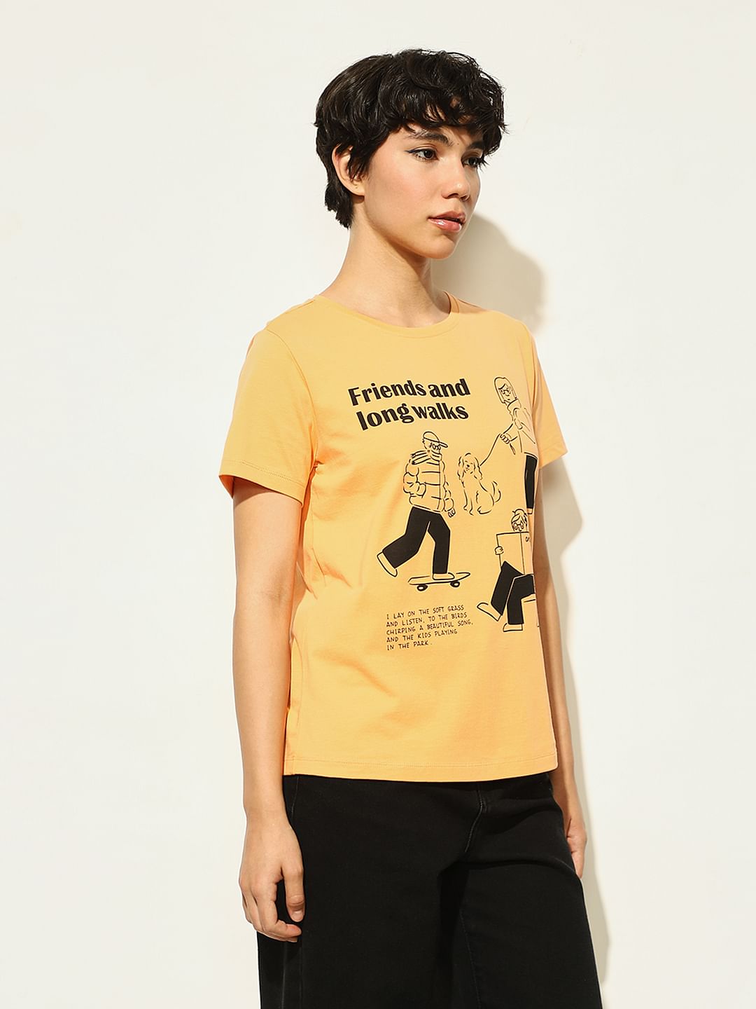 Orange Printed Cotton T-Shirt