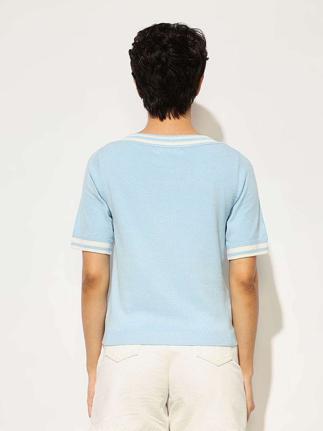 Peanuts Blue Embroidered Applique Knitted T-Shirt