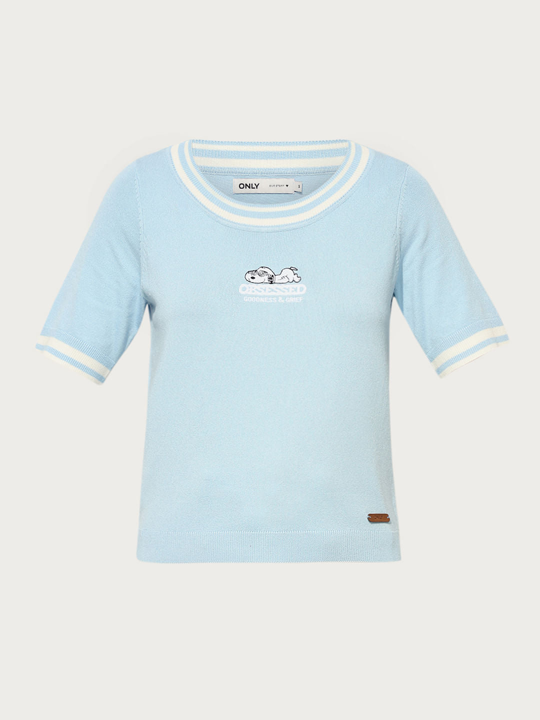 Peanuts Blue Embroidered Applique Knitted T-Shirt