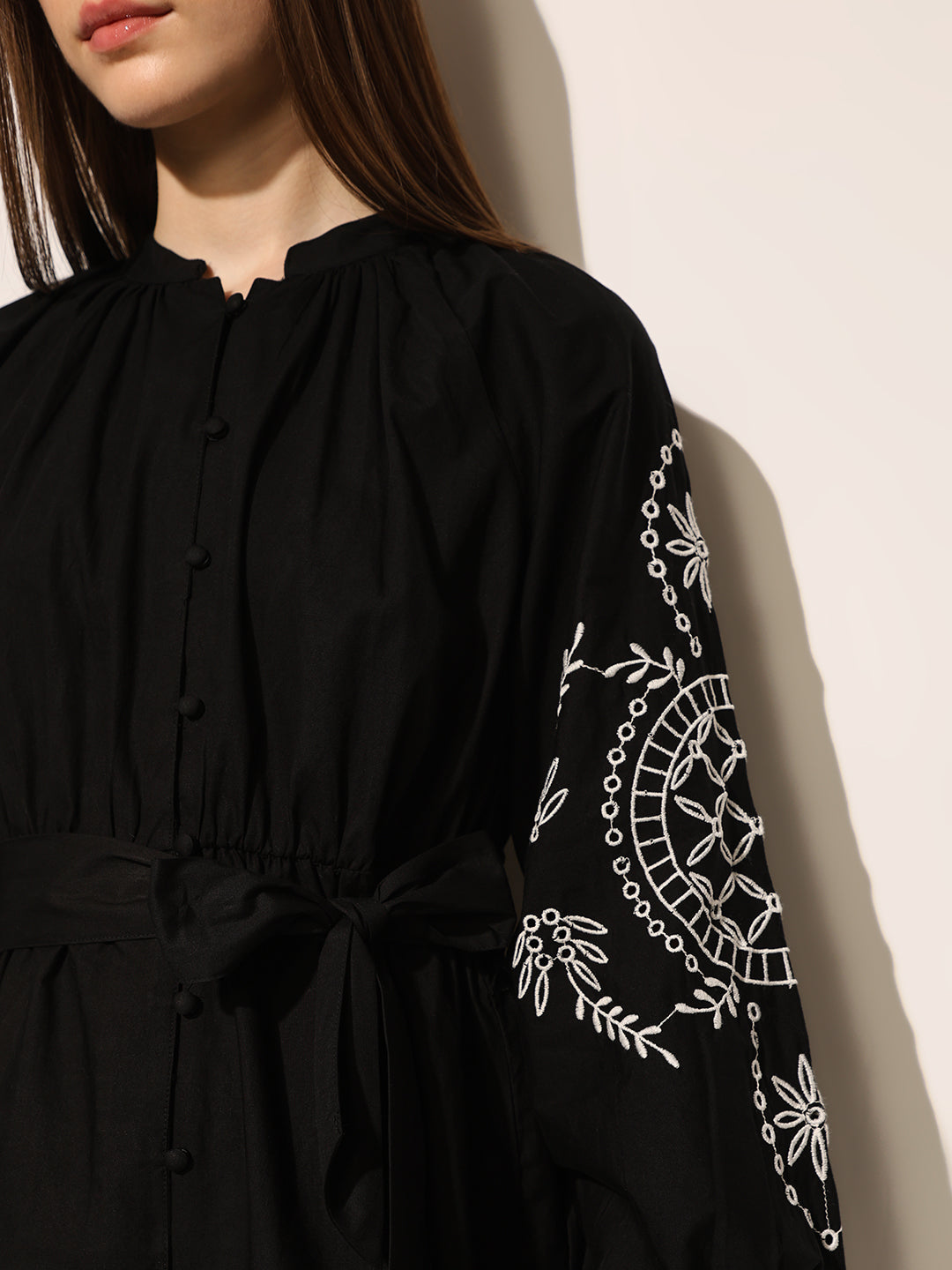 Black Embroidered Mini Dress