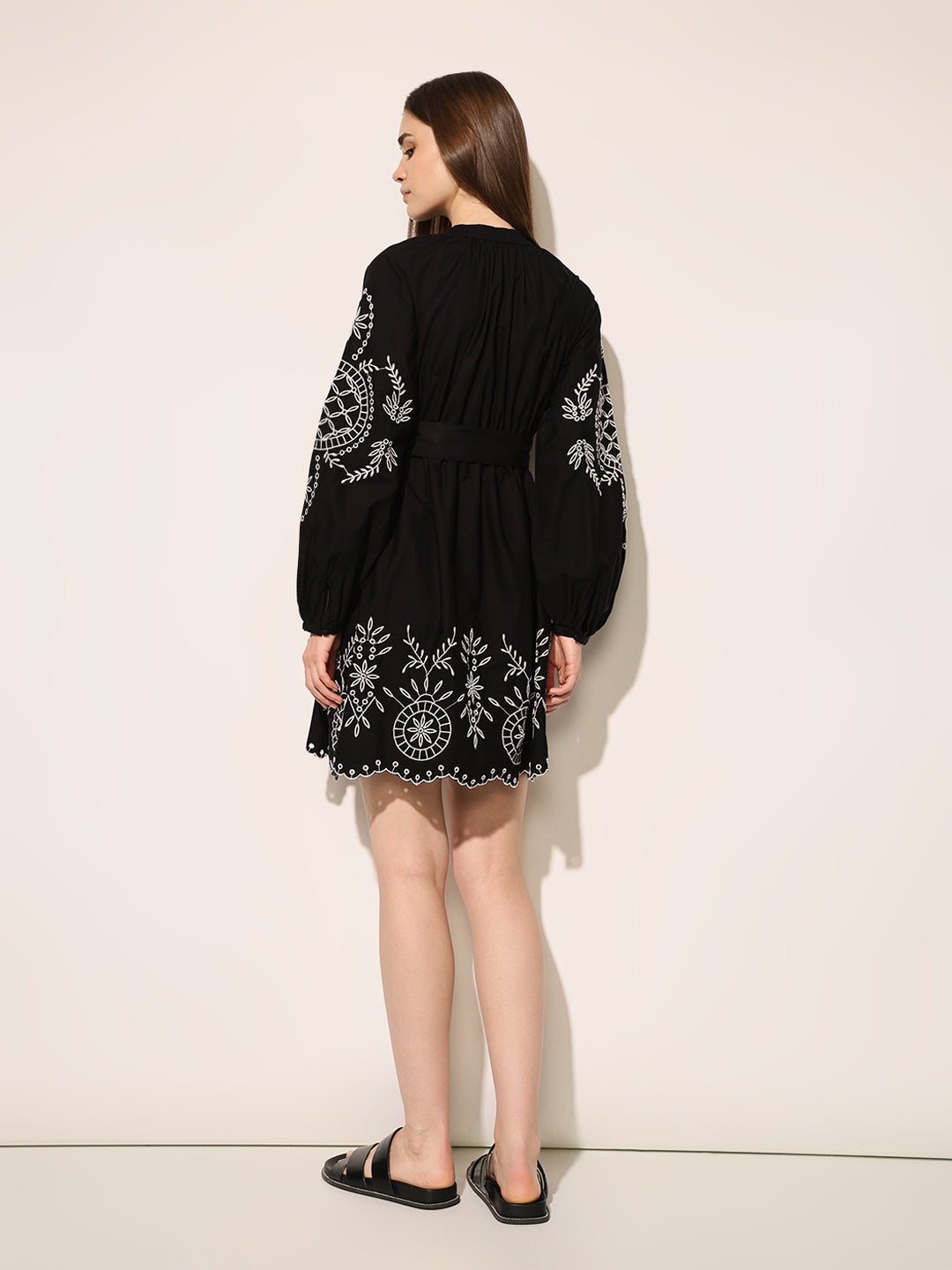 Black Embroidered Mini Dress