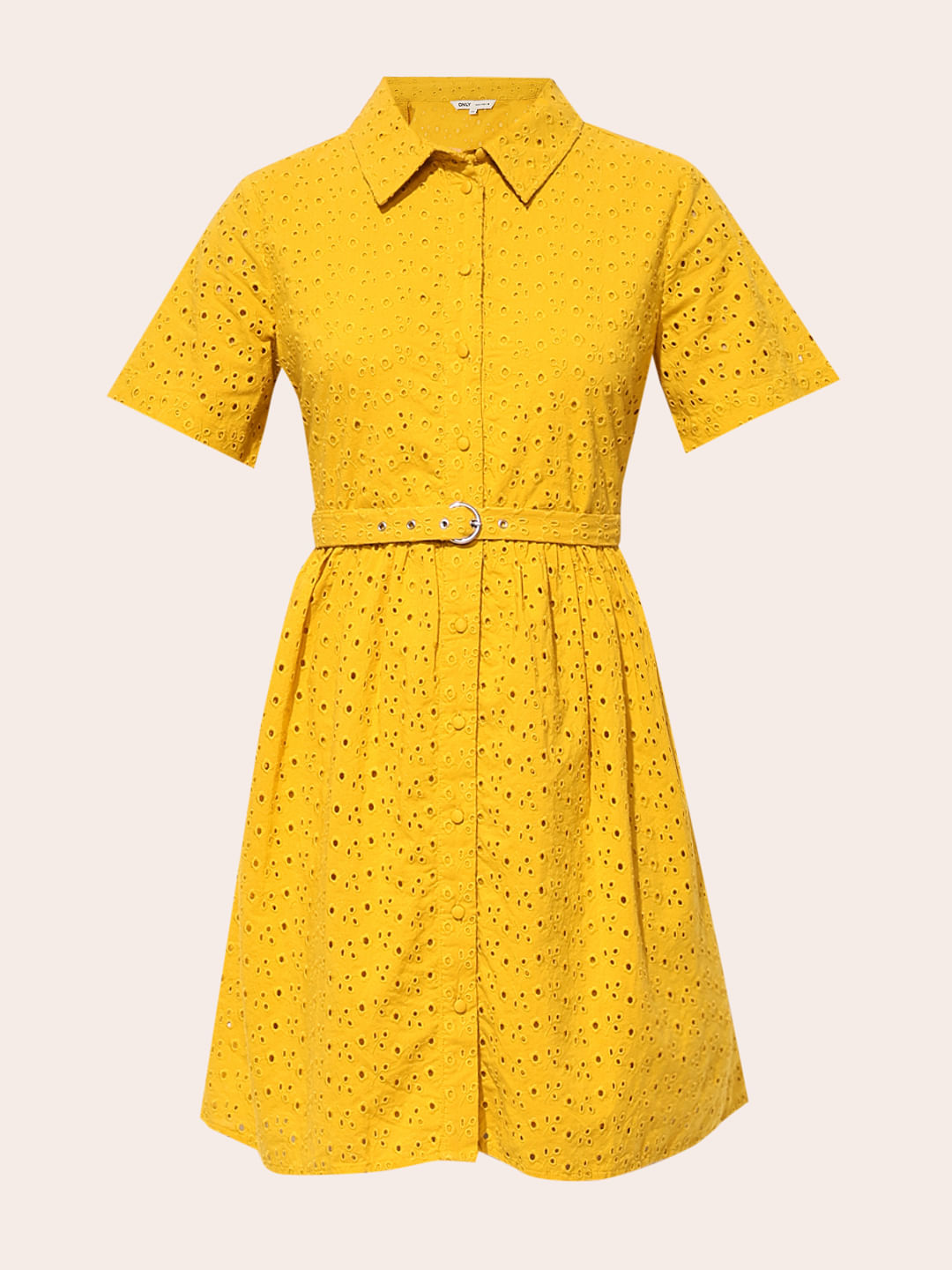 Yellow Schiffli Cotton Shirt Dress