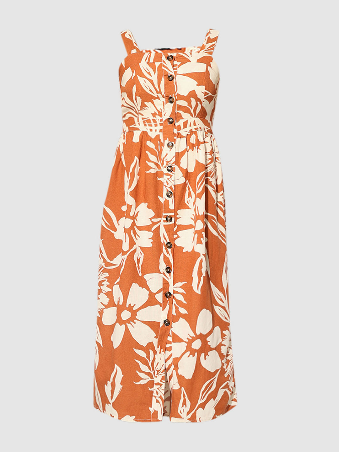 Orange Floral Midi Dress