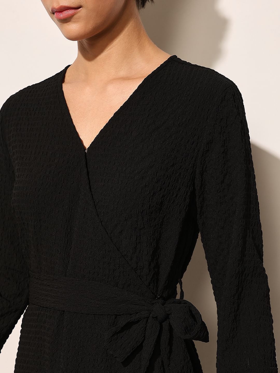 Black V-Neck Midi Dress