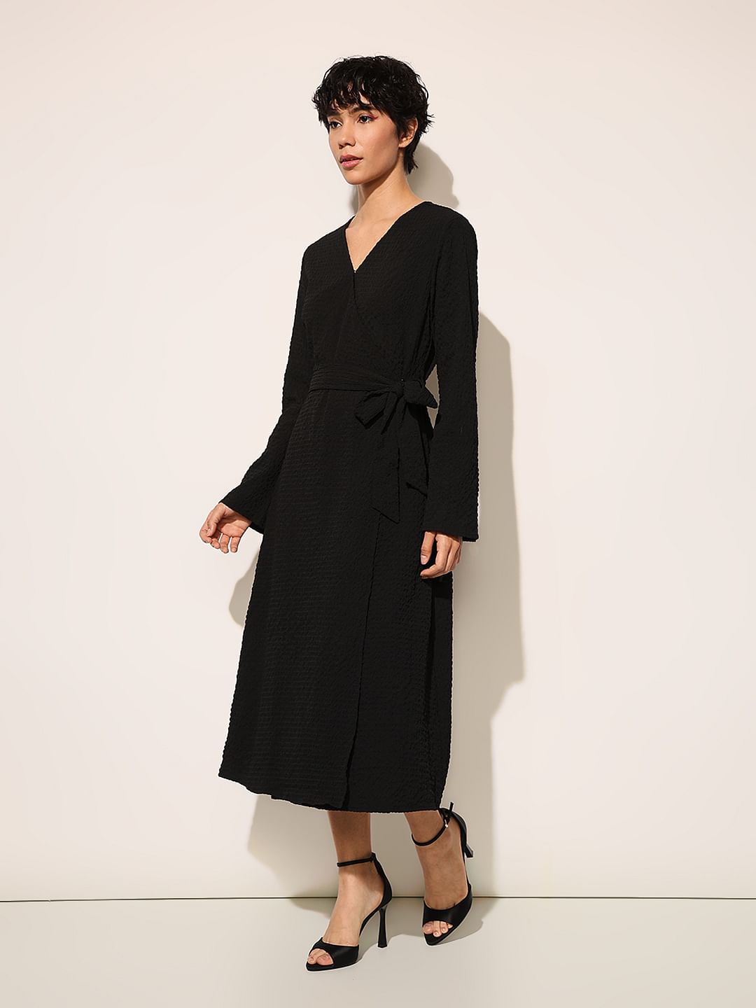 Black V-Neck Midi Dress