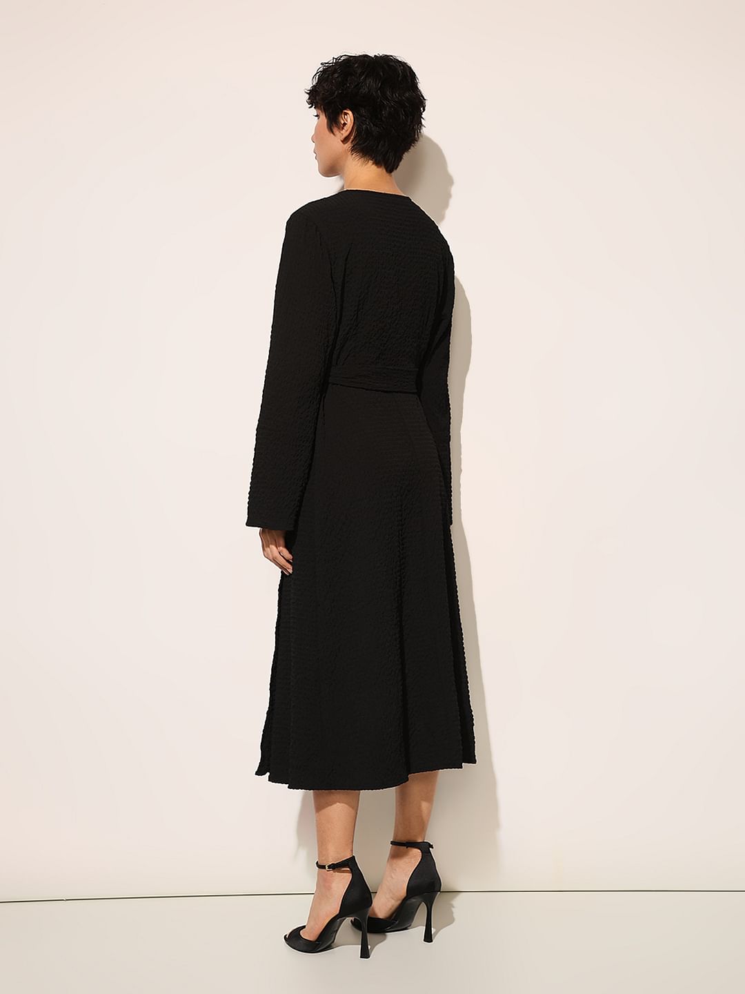 Black V-Neck Midi Dress