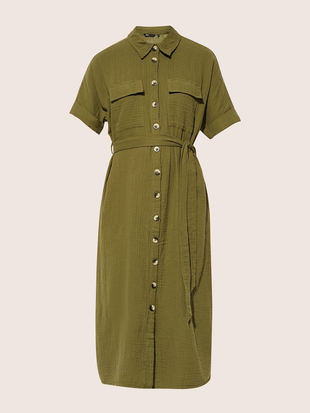 Olive Cotton Shirt Dress