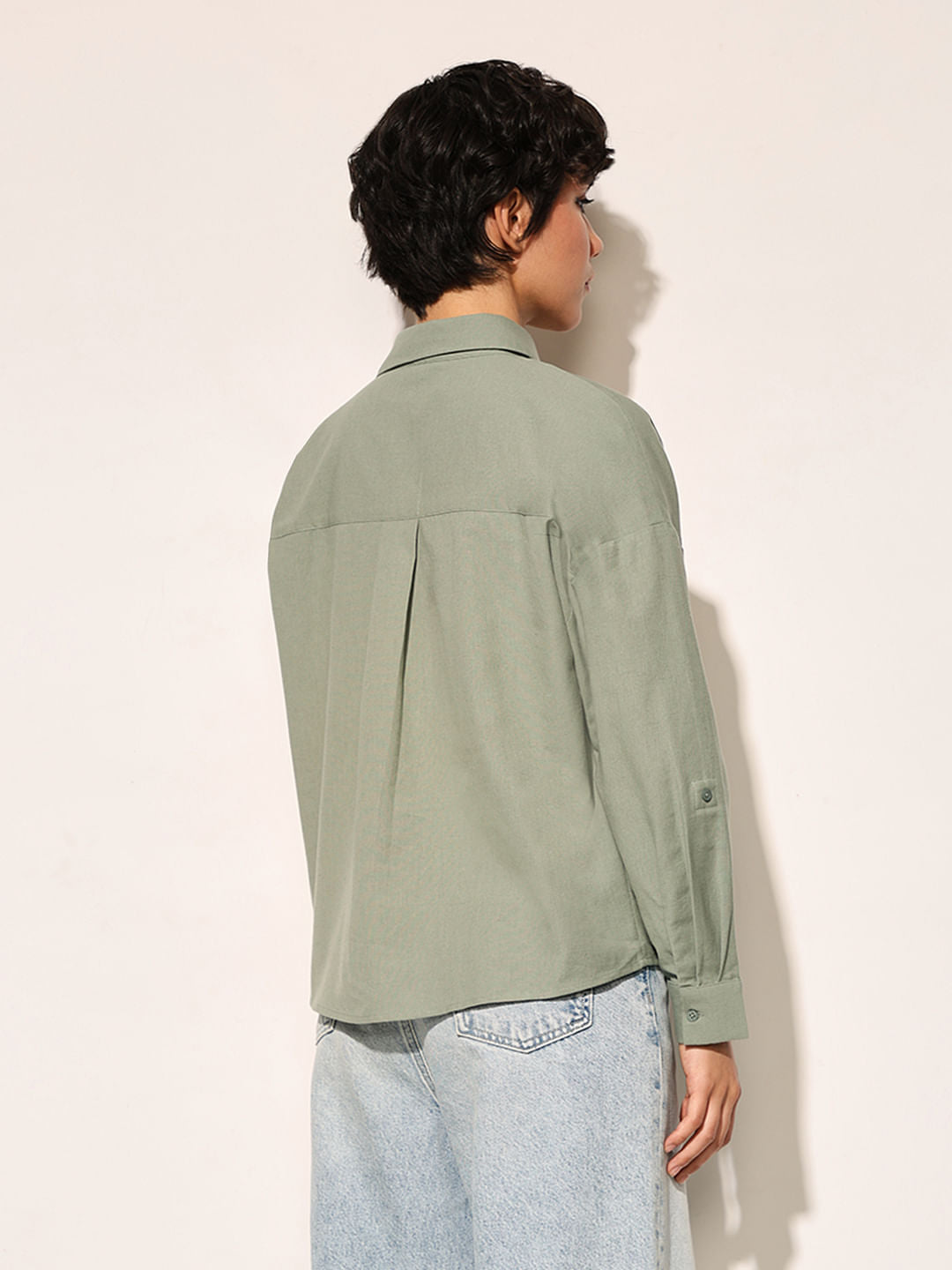 Green Front Gathered Detail Shirt