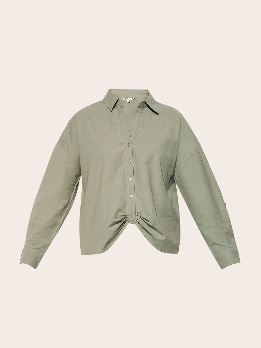 Green Front Gathered Detail Shirt