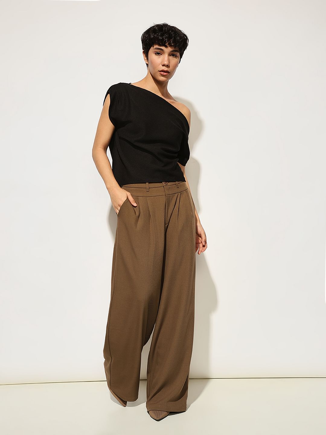 Black Draped One Shoulder Top