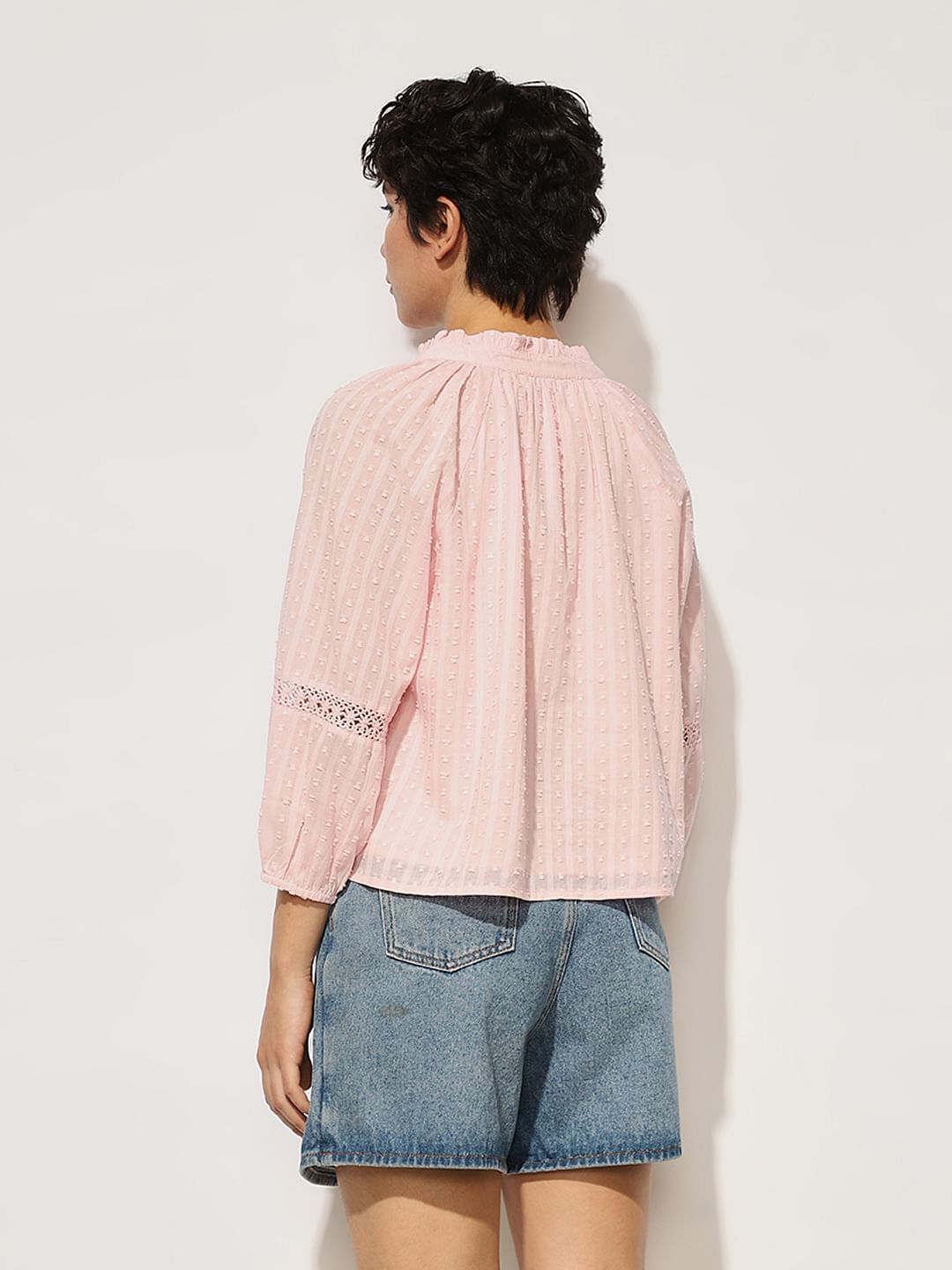 Pink Frill Trimmed Lace Top