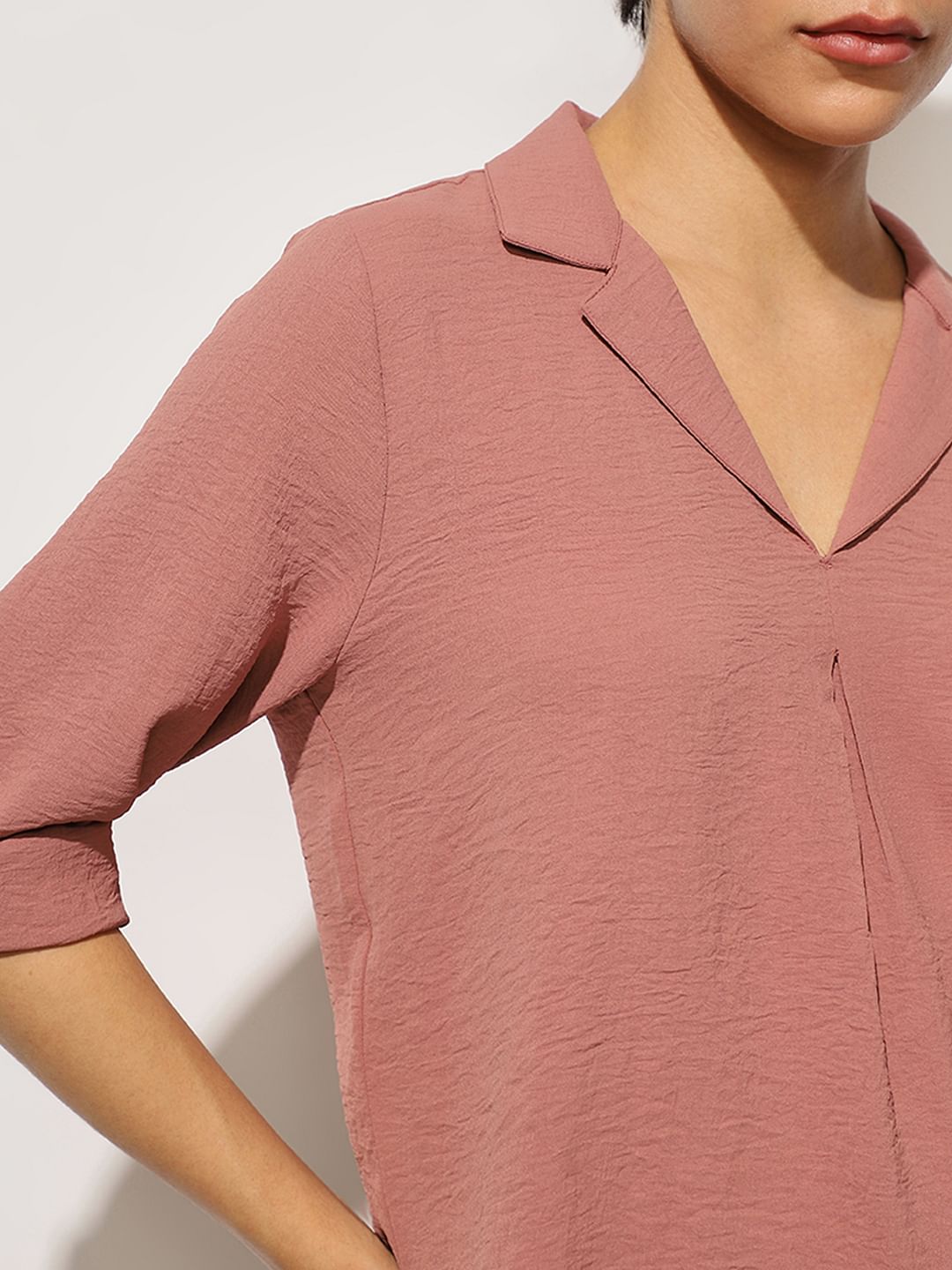Pink Textured Resort Collar Top