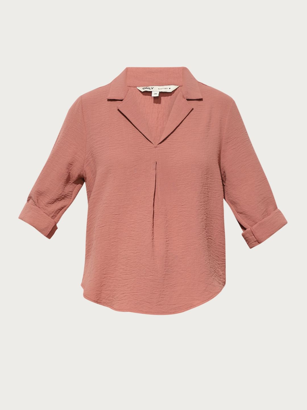 Pink Textured Resort Collar Top