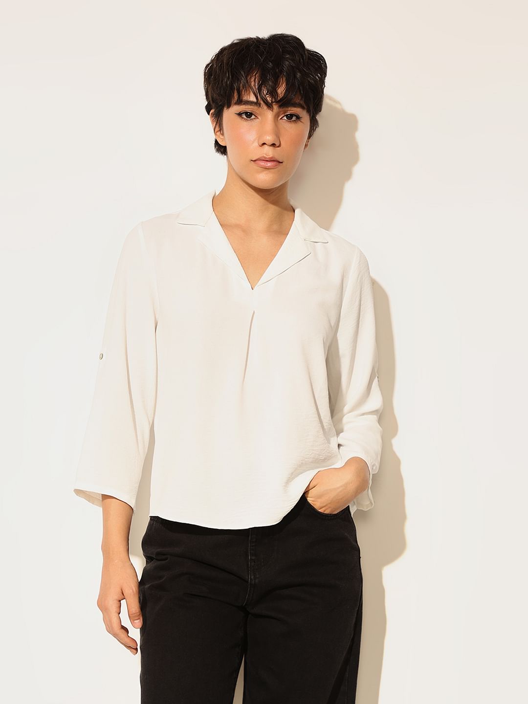 White Lapel Collar Top