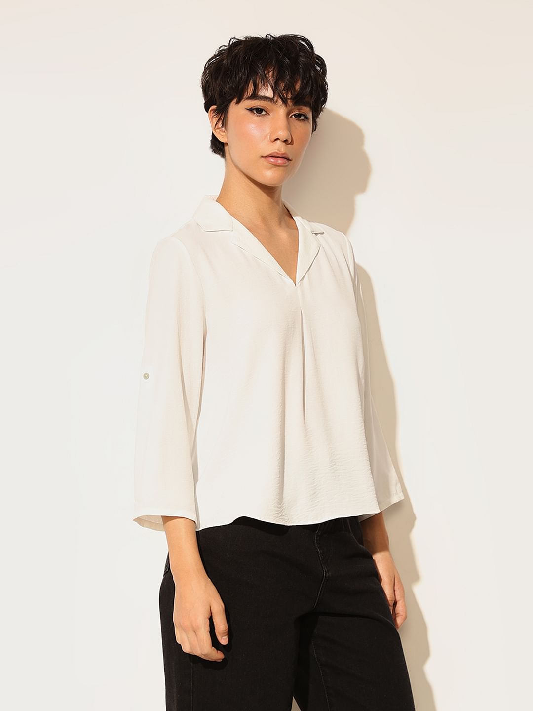 White Lapel Collar Top