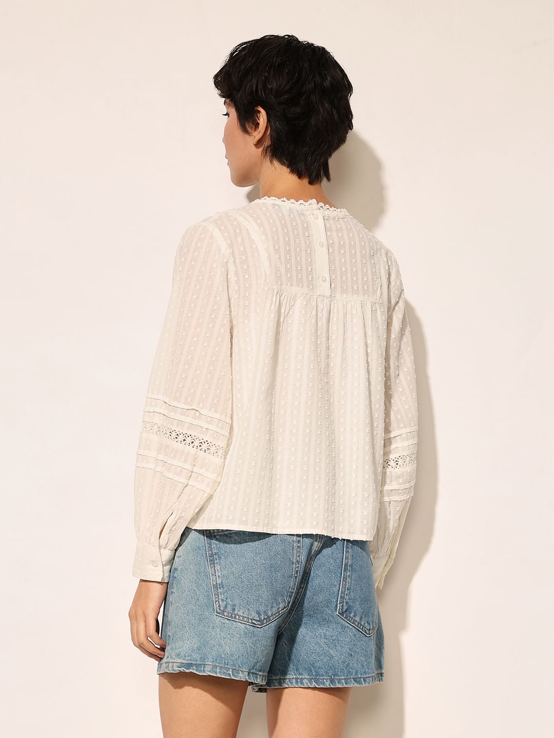 White Crinkle Weave Top