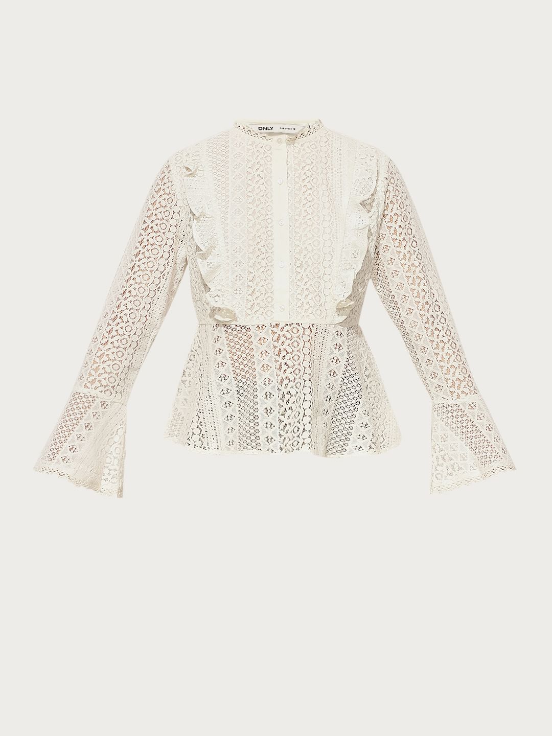 White Frill Trim Lace Peplum Top