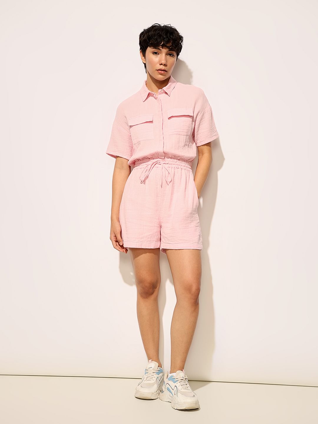 Pink Cotton Muslin Playsuit
