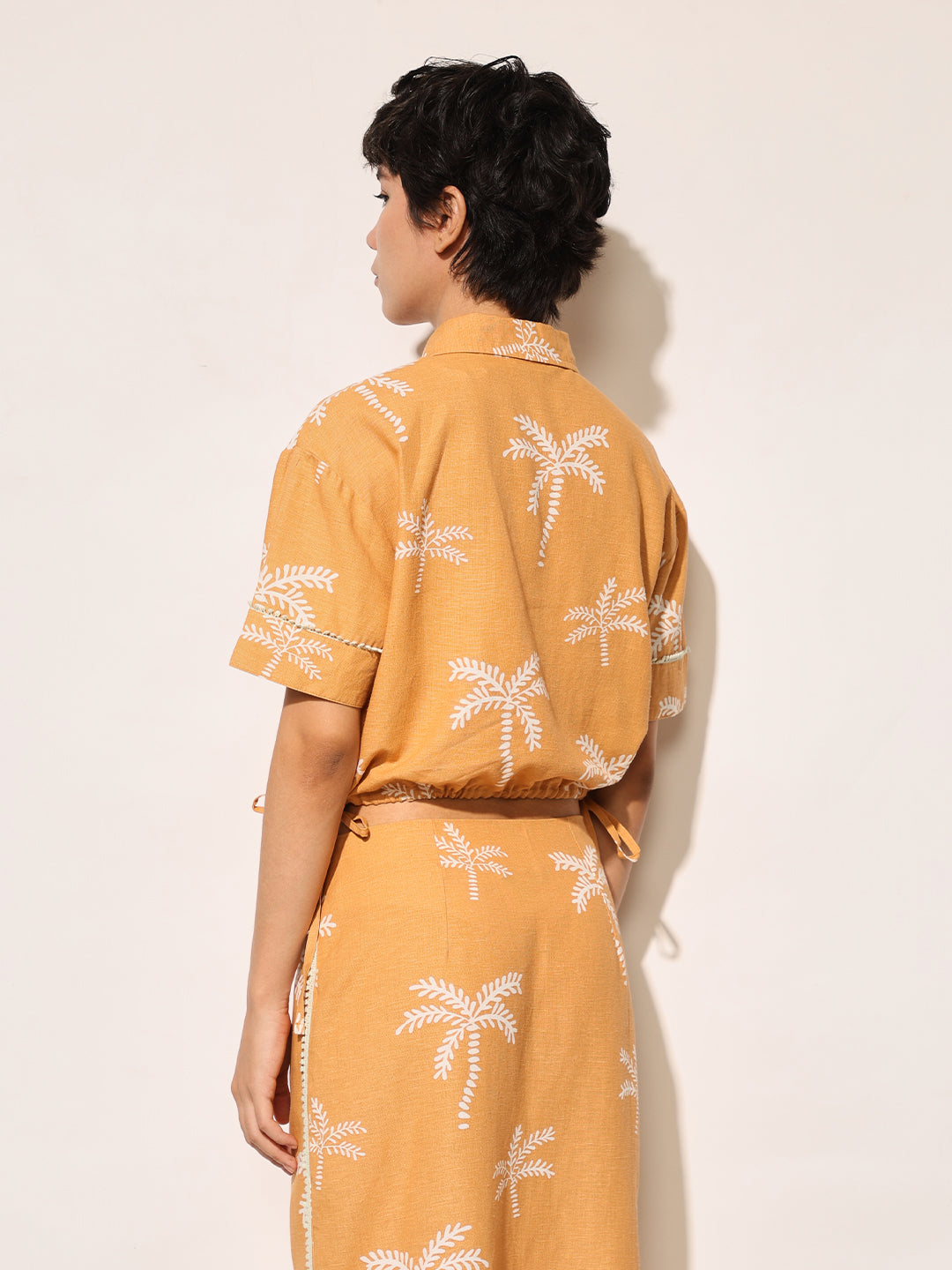 Orange Cropped Shirt & Midi Skirt Co-ord Set