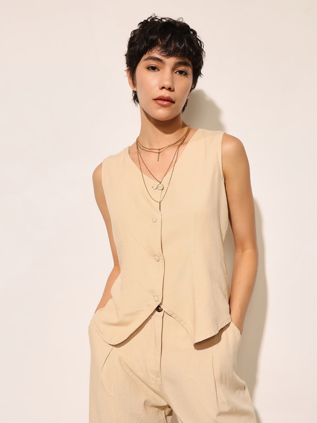 Beige Co-ord Set Vest