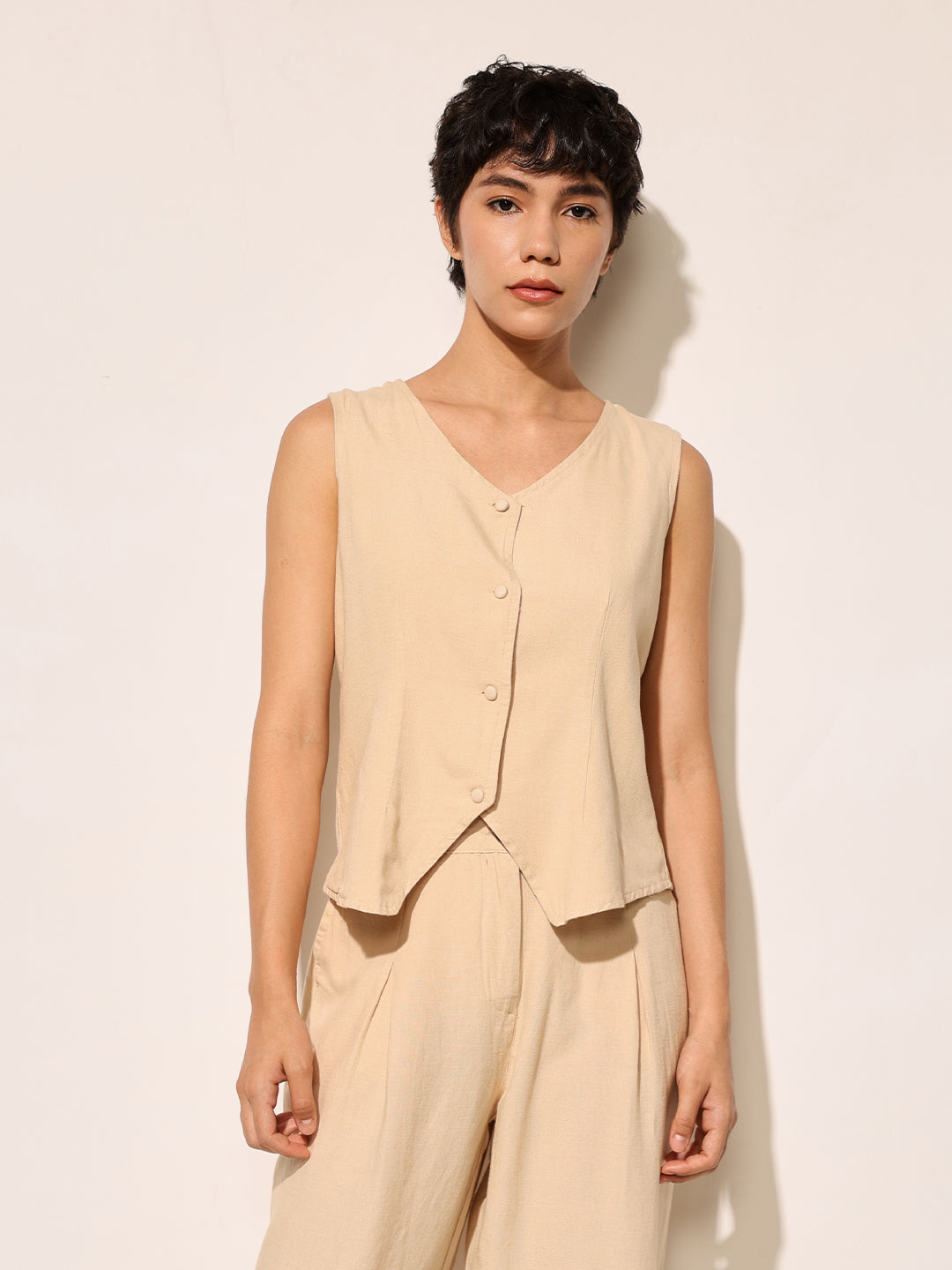 Beige Co-ord Set Vest