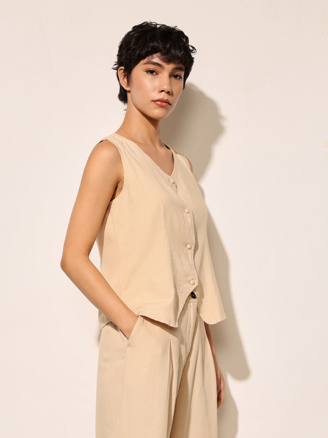 Beige Co-ord Set Vest